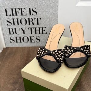kate spade Black & White Spotted Bow Slide Mules
